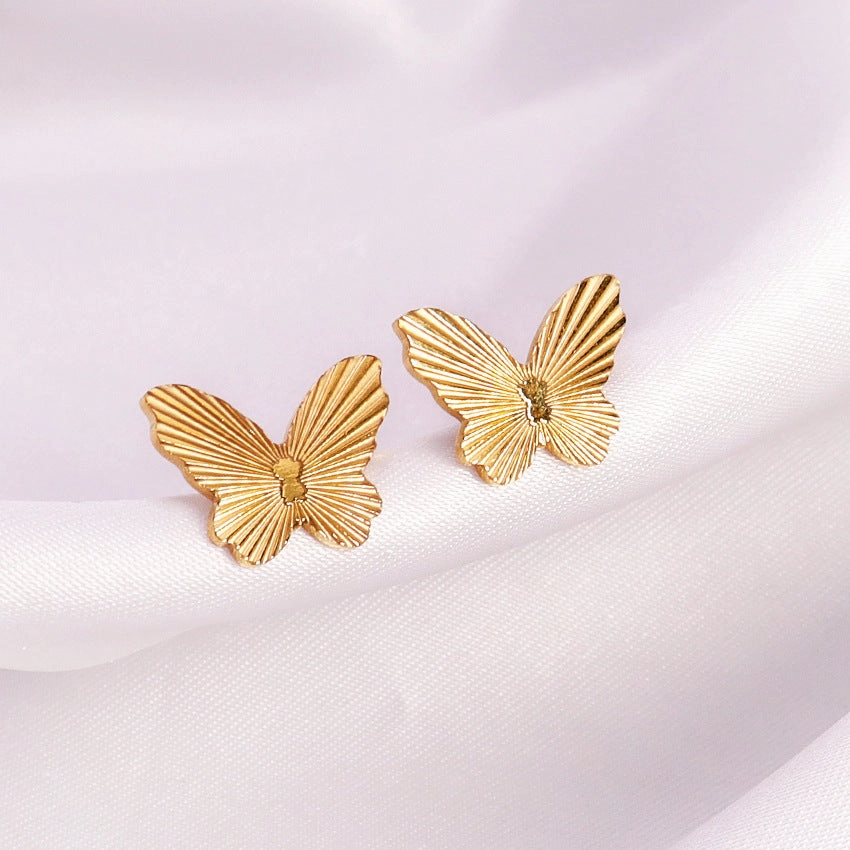 Wholesale 18K Gold Plated Butterfly Titanium Steel Earrings