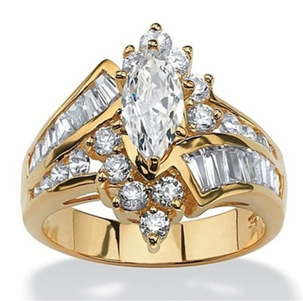 Wholesale 18k gold plated diamond irregular horse eye shape step zircon ring