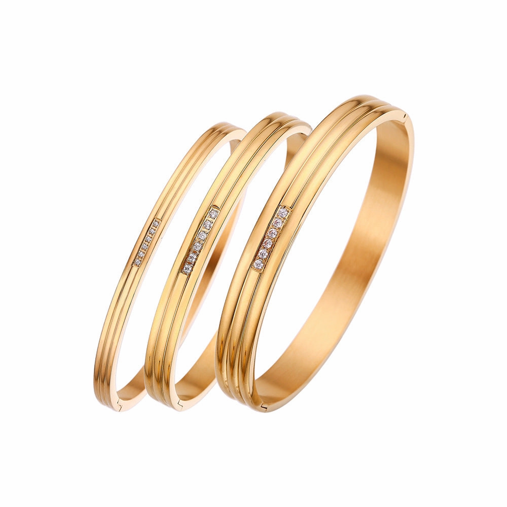 Wholesale 18K gold plated diamond retro stacked titanium steel bracelet