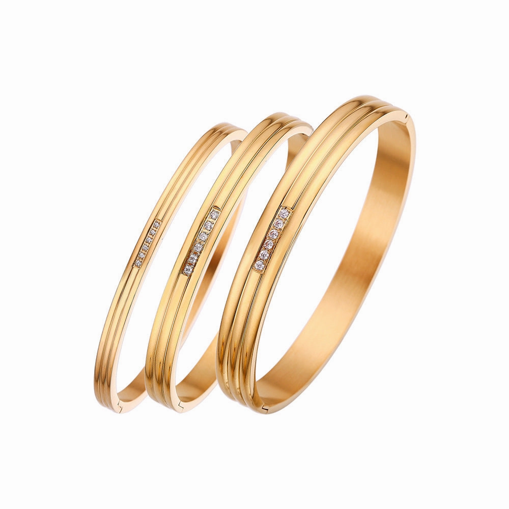 Wholesale 18K gold plated diamond retro stacked titanium steel bracelet