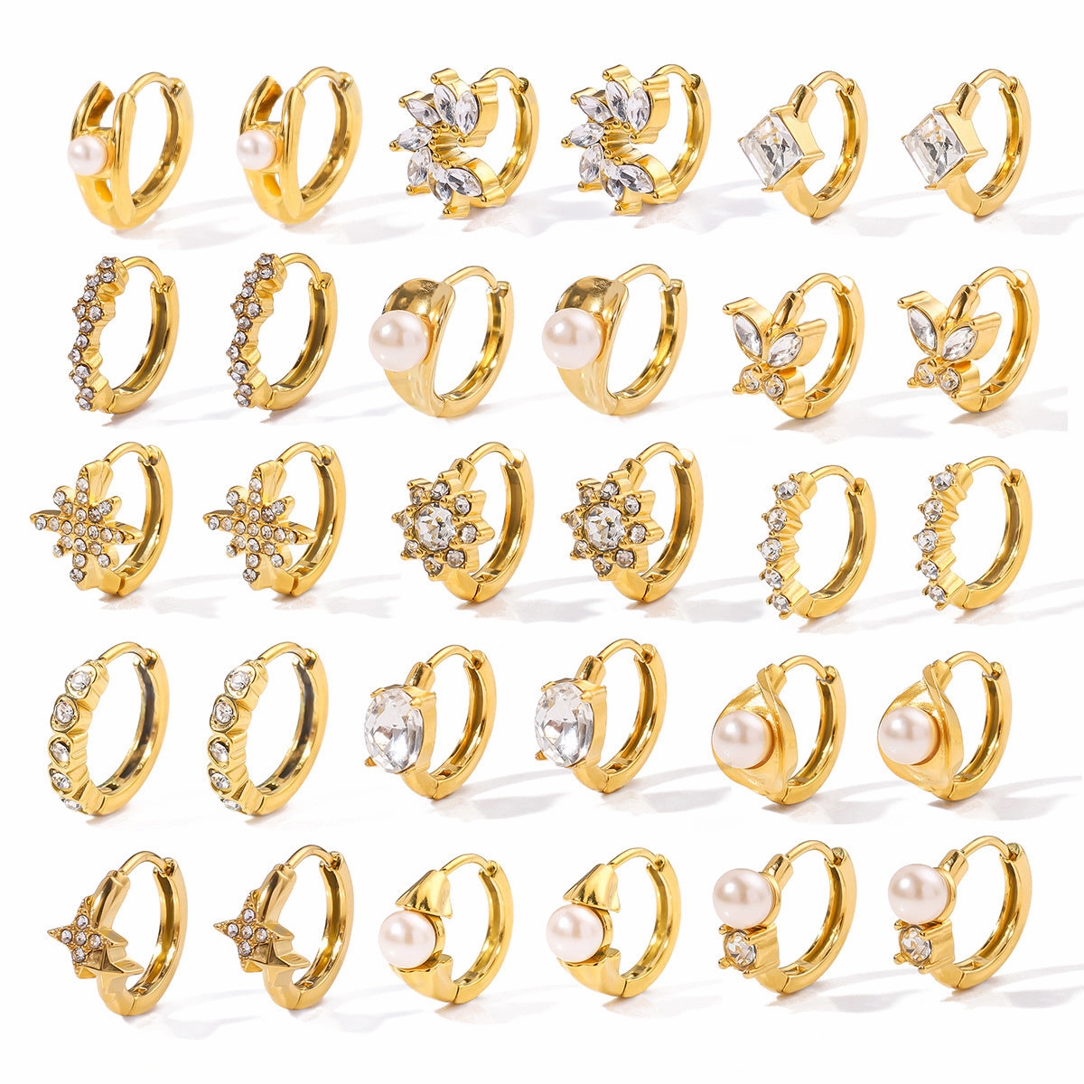 Wholesale 18K Gold Plated Flower with Diamond and Pearl Ear Ring