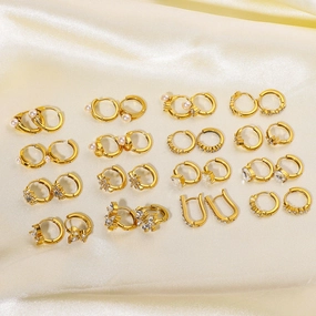 Wholesale 18K Gold Plated Flower with Diamond and Pearl Ear Ring