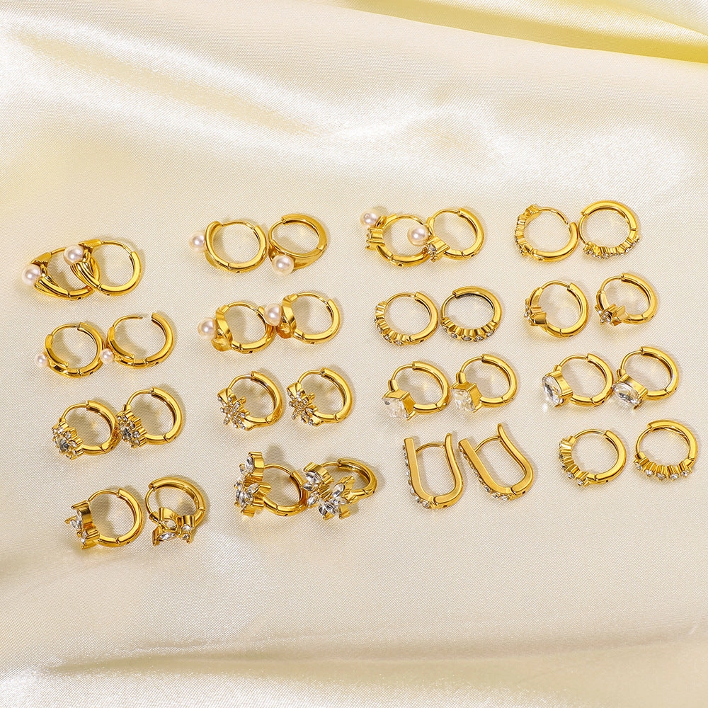 Wholesale 18K Gold Plated Flower with Diamond and Pearl Ear Ring