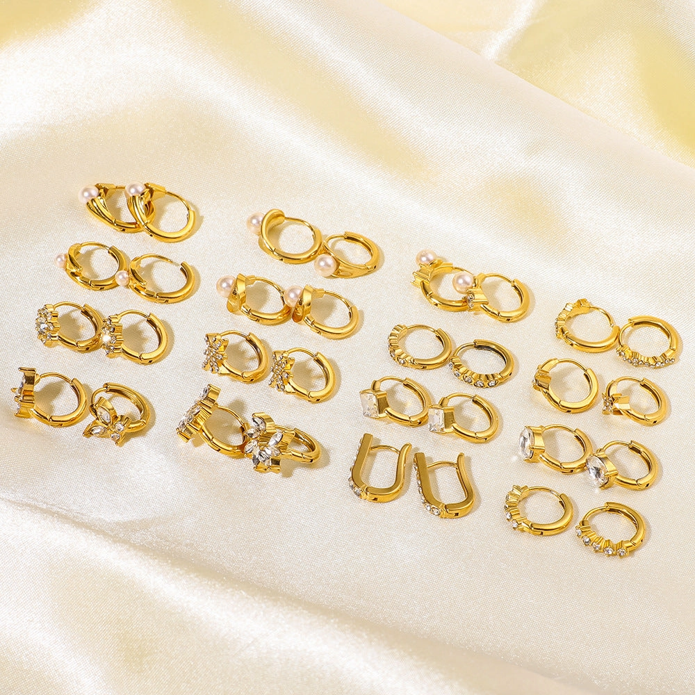 Wholesale 18K Gold Plated Flower with Diamond and Pearl Ear Ring