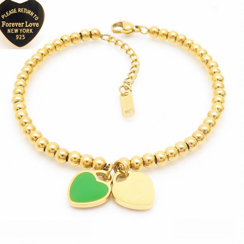 Wholesale 18K Gold-plated Heart-shaped Open Glossy Clavicle Chain Multi-color Epoxy Titanium Steel Ring Set