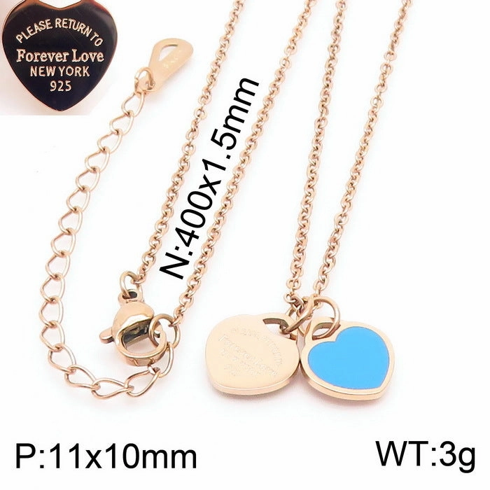 Wholesale 18K Gold-plated Heart-shaped Open Glossy Clavicle Chain Multi-color Epoxy Titanium Steel Ring Set
