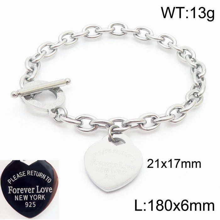 Wholesale 18K Gold-plated Heart-shaped Open Glossy Clavicle Chain Multi-color Epoxy Titanium Steel Ring Set