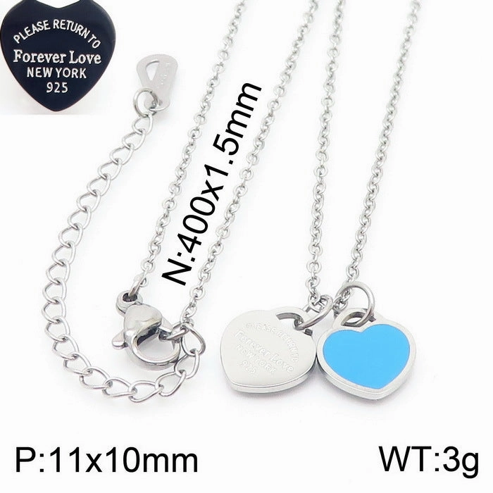 Wholesale 18K Gold-plated Heart-shaped Open Glossy Clavicle Chain Multi-color Epoxy Titanium Steel Ring Set
