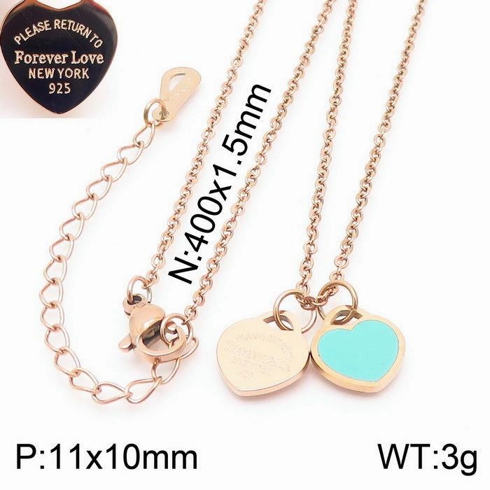 Wholesale 18K Gold-plated Heart-shaped Open Glossy Clavicle Chain Multi-color Epoxy Titanium Steel Ring Set