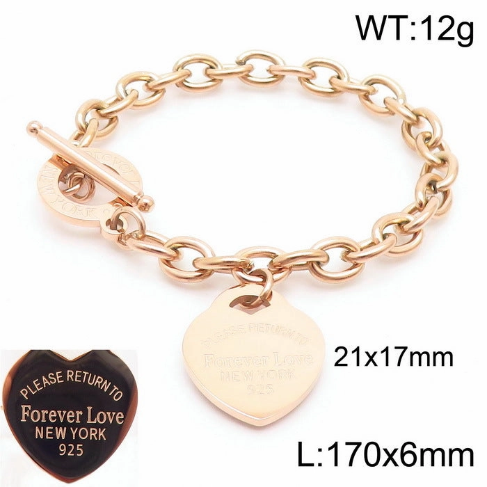 Wholesale 18K Gold-plated Heart-shaped Open Glossy Clavicle Chain Multi-color Epoxy Titanium Steel Ring Set