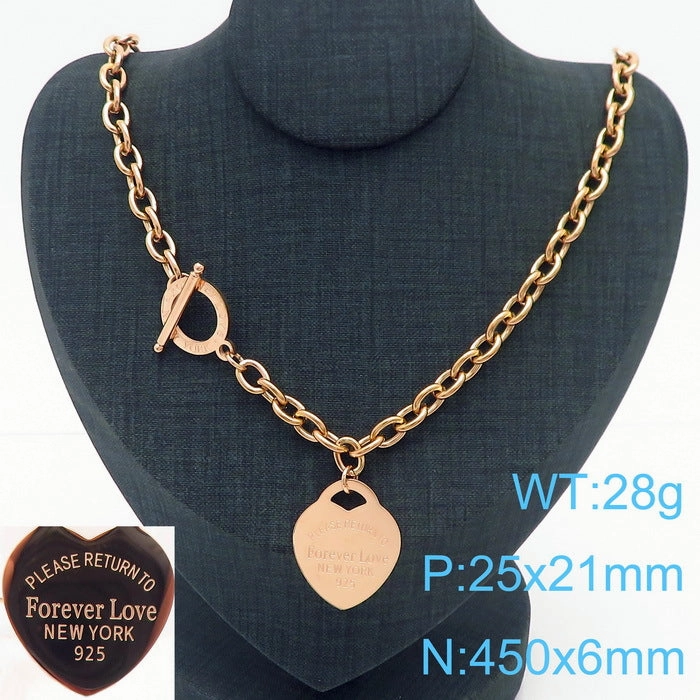 Wholesale 18K Gold-plated Heart-shaped Open Glossy Clavicle Chain Multi-color Epoxy Titanium Steel Ring Set