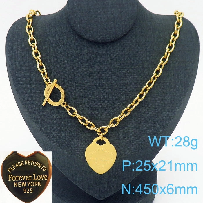 Wholesale 18K Gold-plated Heart-shaped Open Glossy Clavicle Chain Multi-color Epoxy Titanium Steel Ring Set