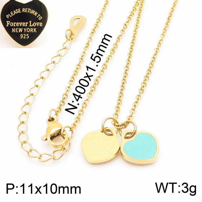 Wholesale 18K Gold-plated Heart-shaped Open Glossy Clavicle Chain Multi-color Epoxy Titanium Steel Ring Set