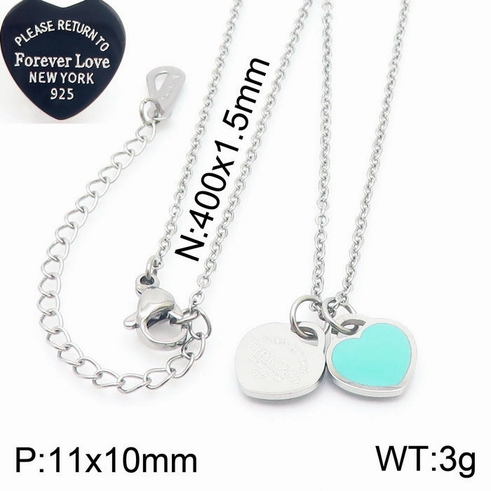 Wholesale 18K Gold-plated Heart-shaped Open Glossy Clavicle Chain Multi-color Epoxy Titanium Steel Ring Set