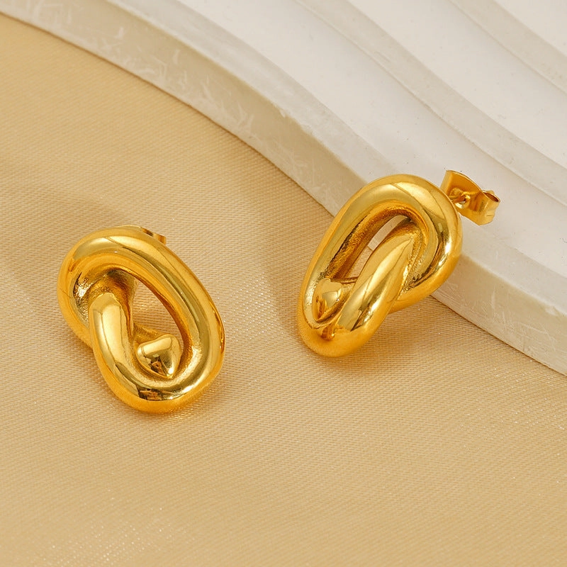 Wholesale 18K gold plated ins temperament retro Hong Kong style niche high-end titanium steel earrings