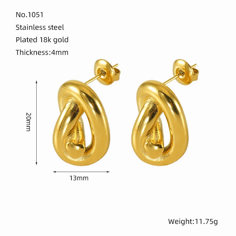 Wholesale 18K gold plated ins temperament retro Hong Kong style niche high-end titanium steel earrings