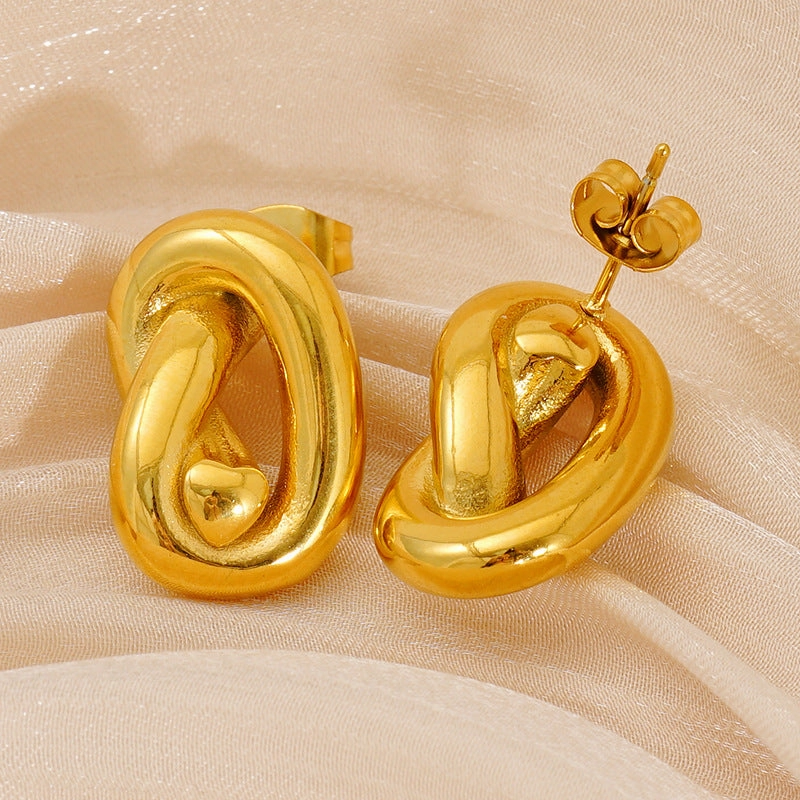 Wholesale 18K gold plated ins temperament retro Hong Kong style niche high-end titanium steel earrings