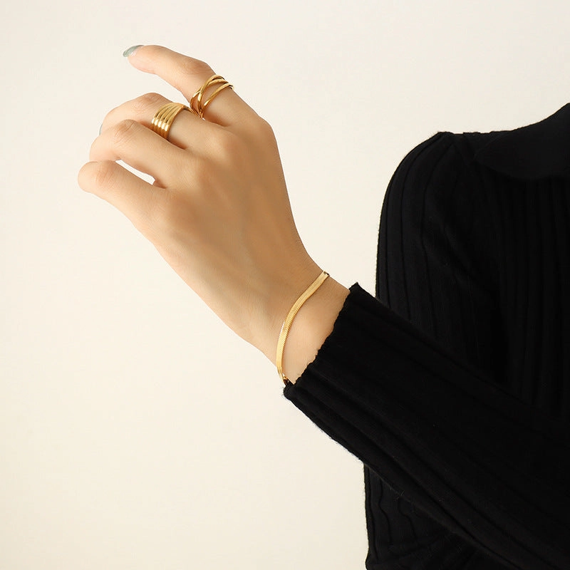 Wholesale 18K Gold Plated Snake Bone Chain Necklace Bracelet Jewelry Set