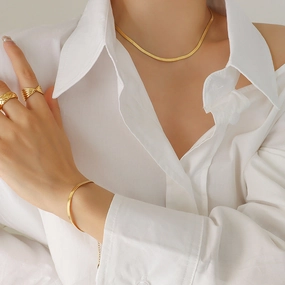Wholesale 18K Gold Plated Snake Bone Chain Necklace Bracelet Jewelry Set