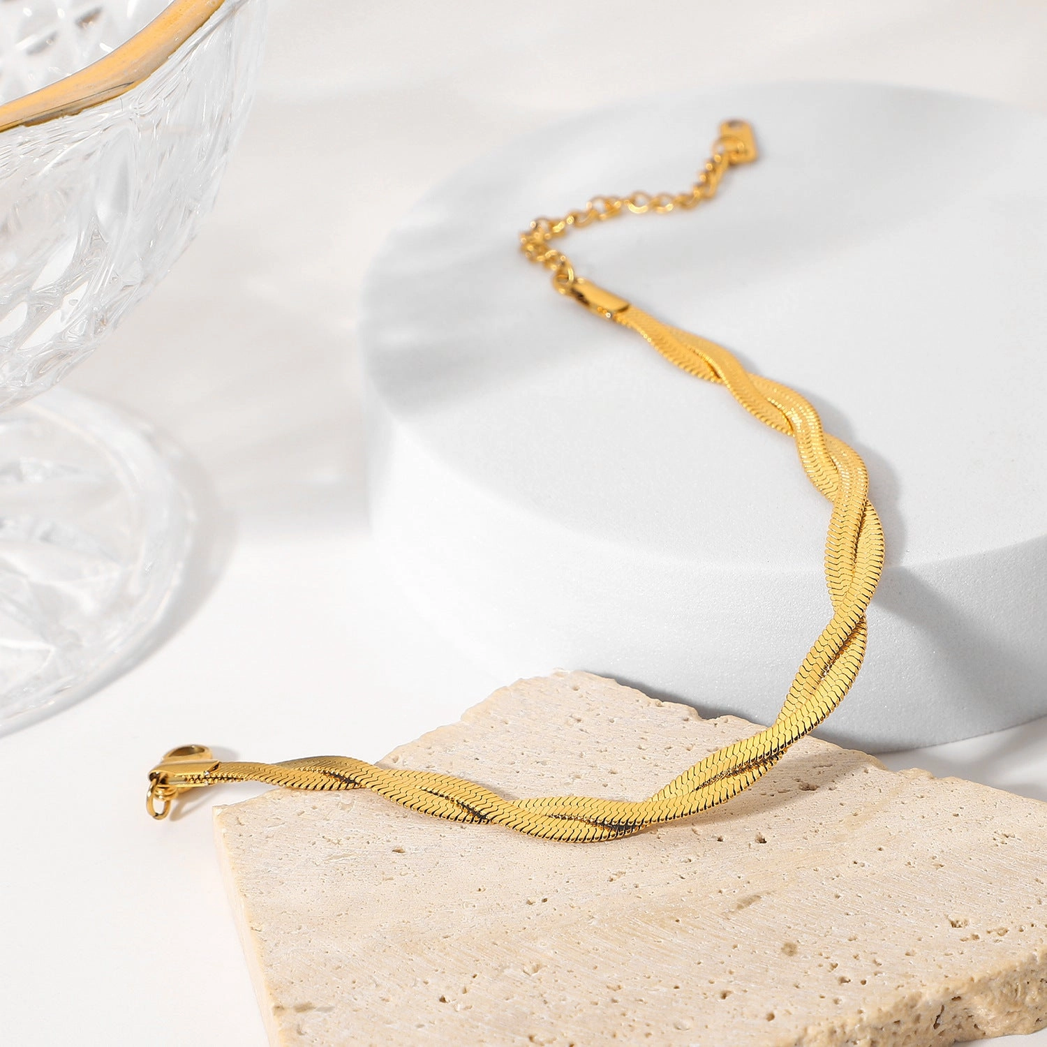 Wholesale 18k Gold-plated Stainless Steel Double Cross Snake Chain Bracelet