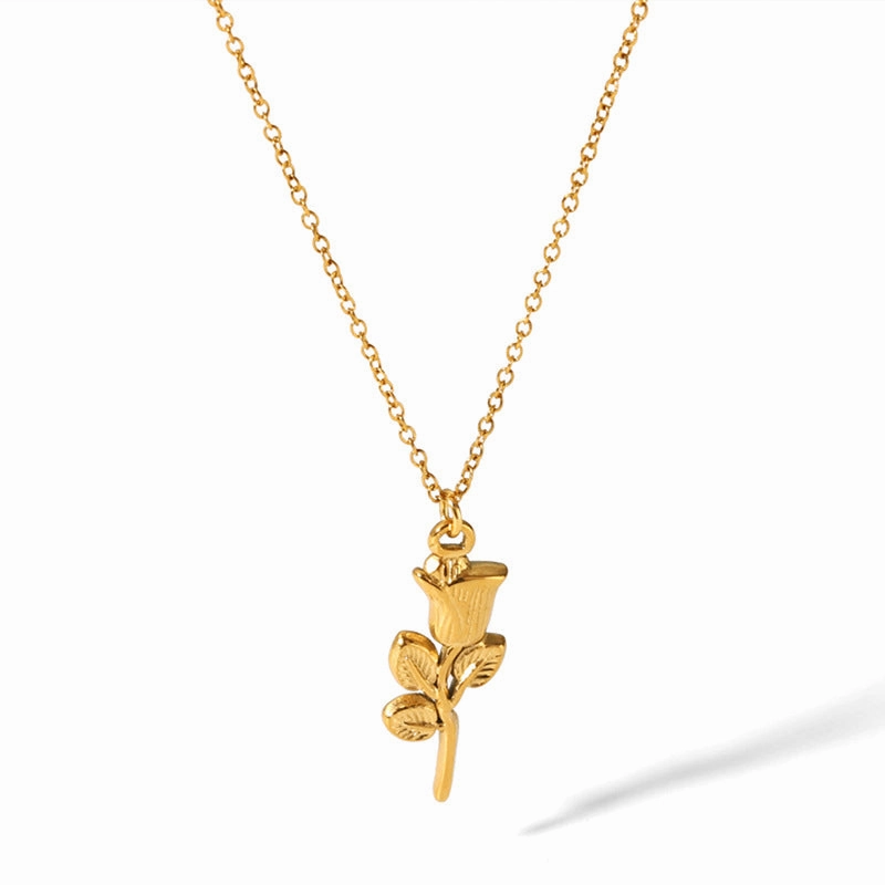 Wholesale 18K Gold-plated Three-dimensional Rose Niche Clavicle Chain Stainless Steel Necklaces