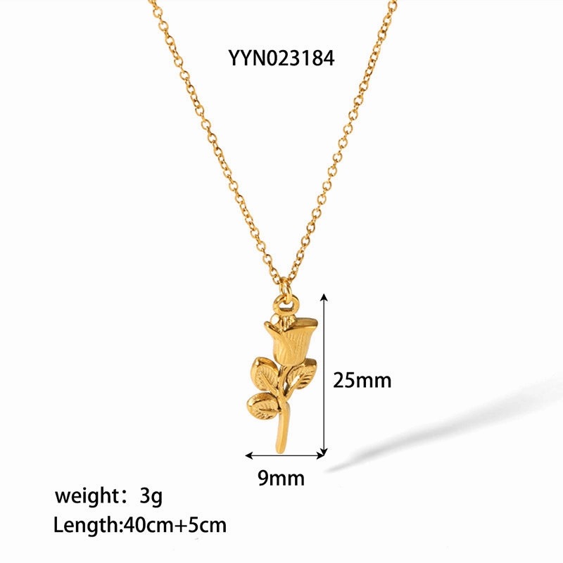 Wholesale 18K Gold-plated Three-dimensional Rose Niche Clavicle Chain Stainless Steel Necklaces