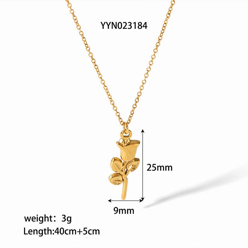 Wholesale 18K Gold-plated Three-dimensional Rose Niche Clavicle Chain Stainless Steel Necklaces
