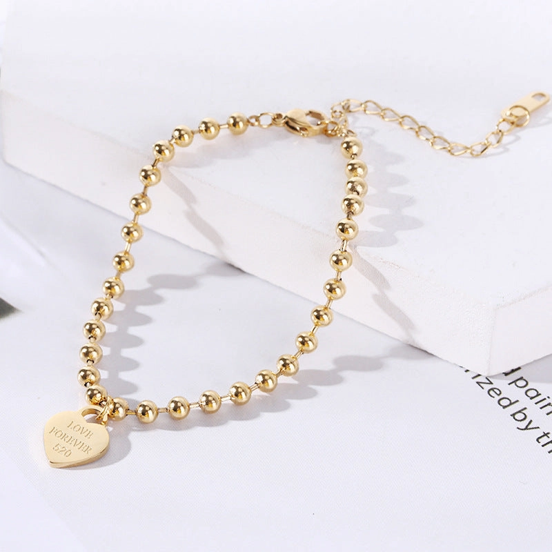 Wholesale 18K gold-plated titanium steel trendy simple geometric tag round bead chain bracelet