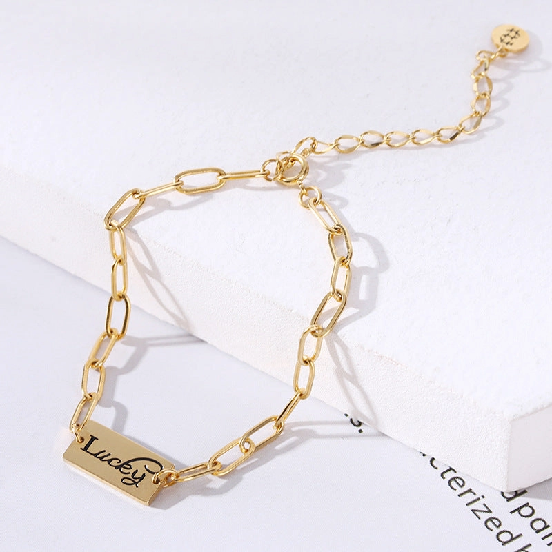 Wholesale 18K gold-plated titanium steel trendy simple geometric tag round bead chain bracelet