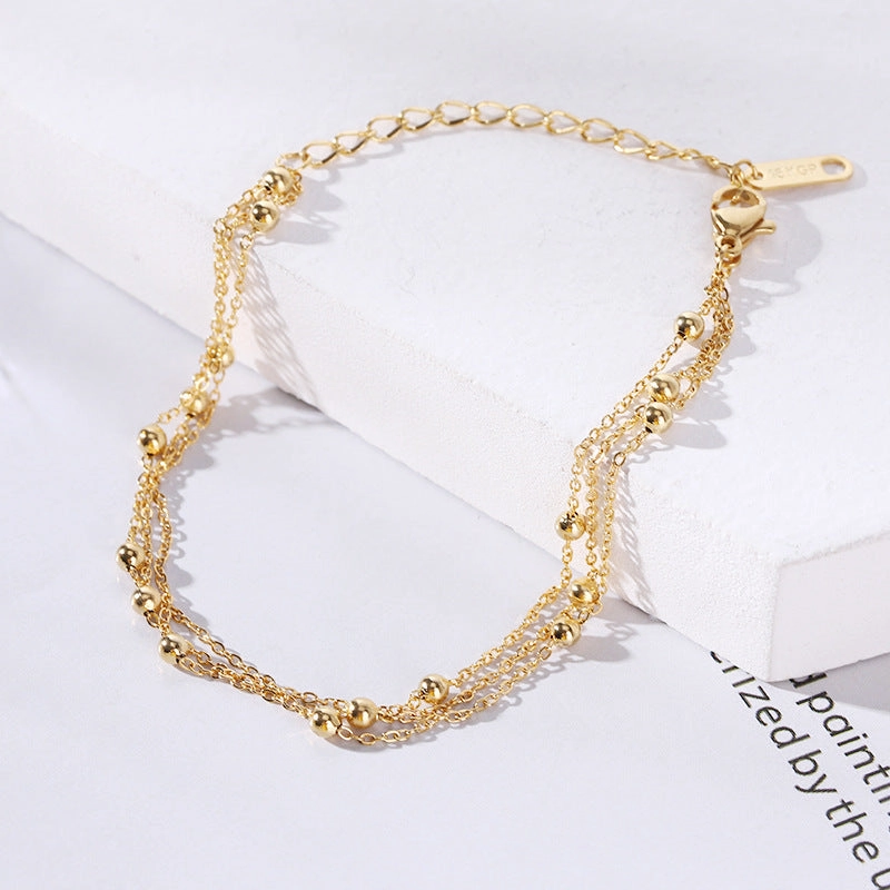 Wholesale 18K gold-plated titanium steel trendy simple geometric tag round bead chain bracelet