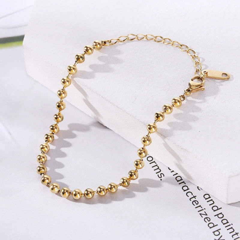 Wholesale 18K gold-plated titanium steel trendy simple geometric tag round bead chain bracelet