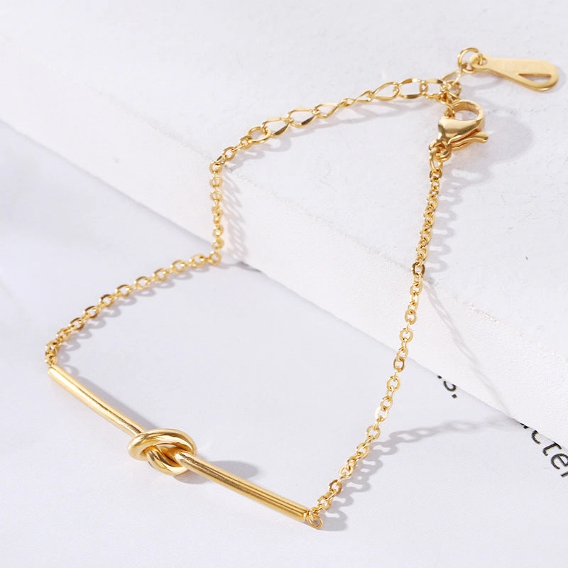 Wholesale 18K gold-plated titanium steel trendy simple geometric tag round bead chain bracelet