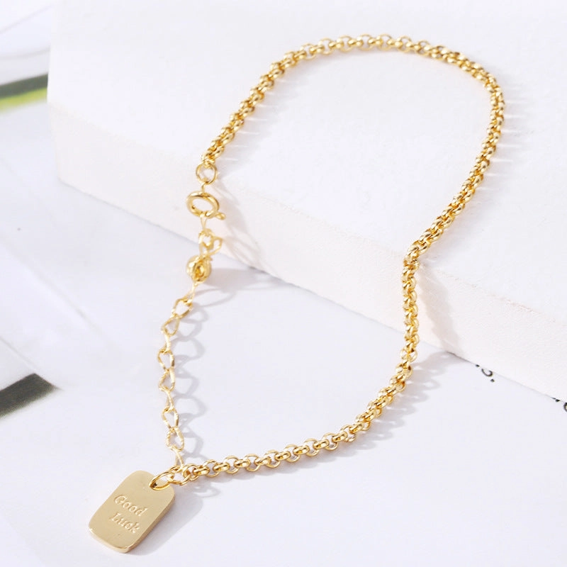 Wholesale 18K gold-plated titanium steel trendy simple geometric tag round bead chain bracelet