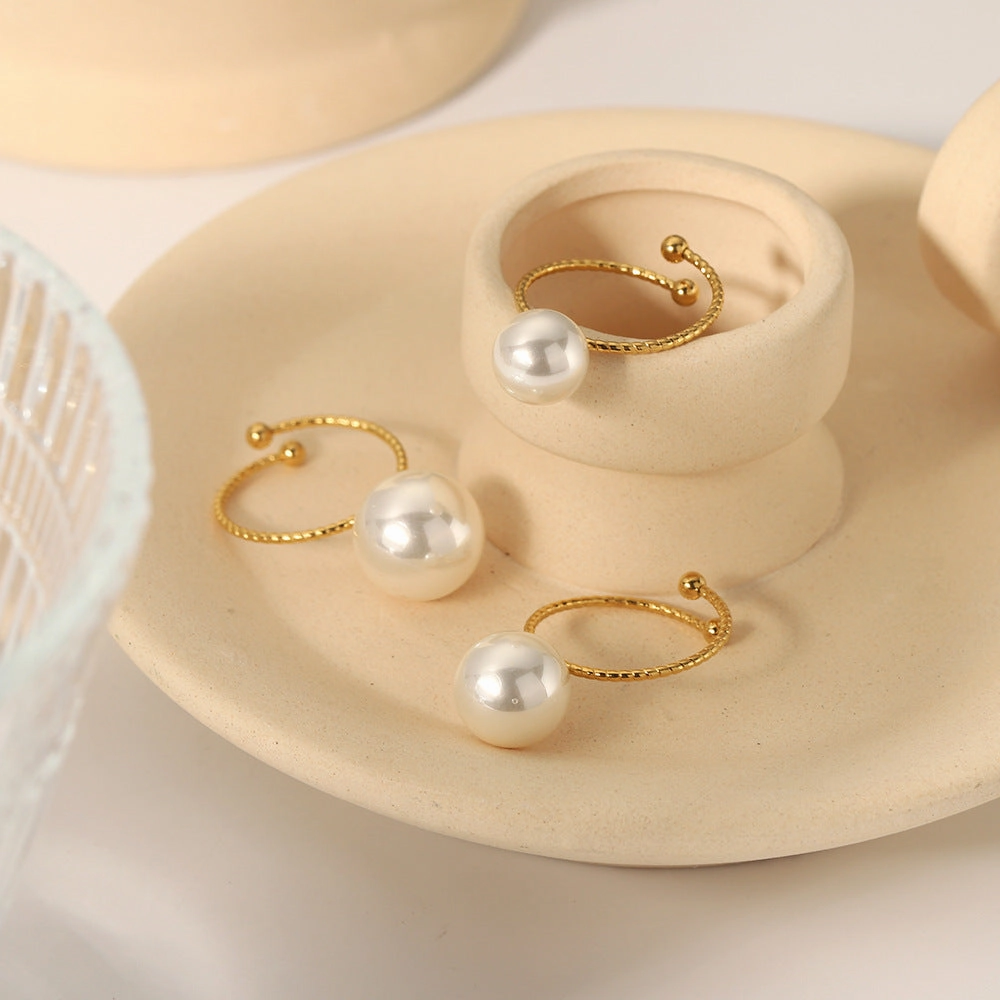 Wholesale 18K Gold Stainless Steel Adjustable Pearl Ring