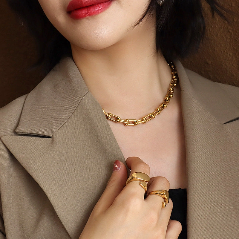 Wholesale 18k Gold Stainless Steel Jewelry Handmade U-shaped Necklace