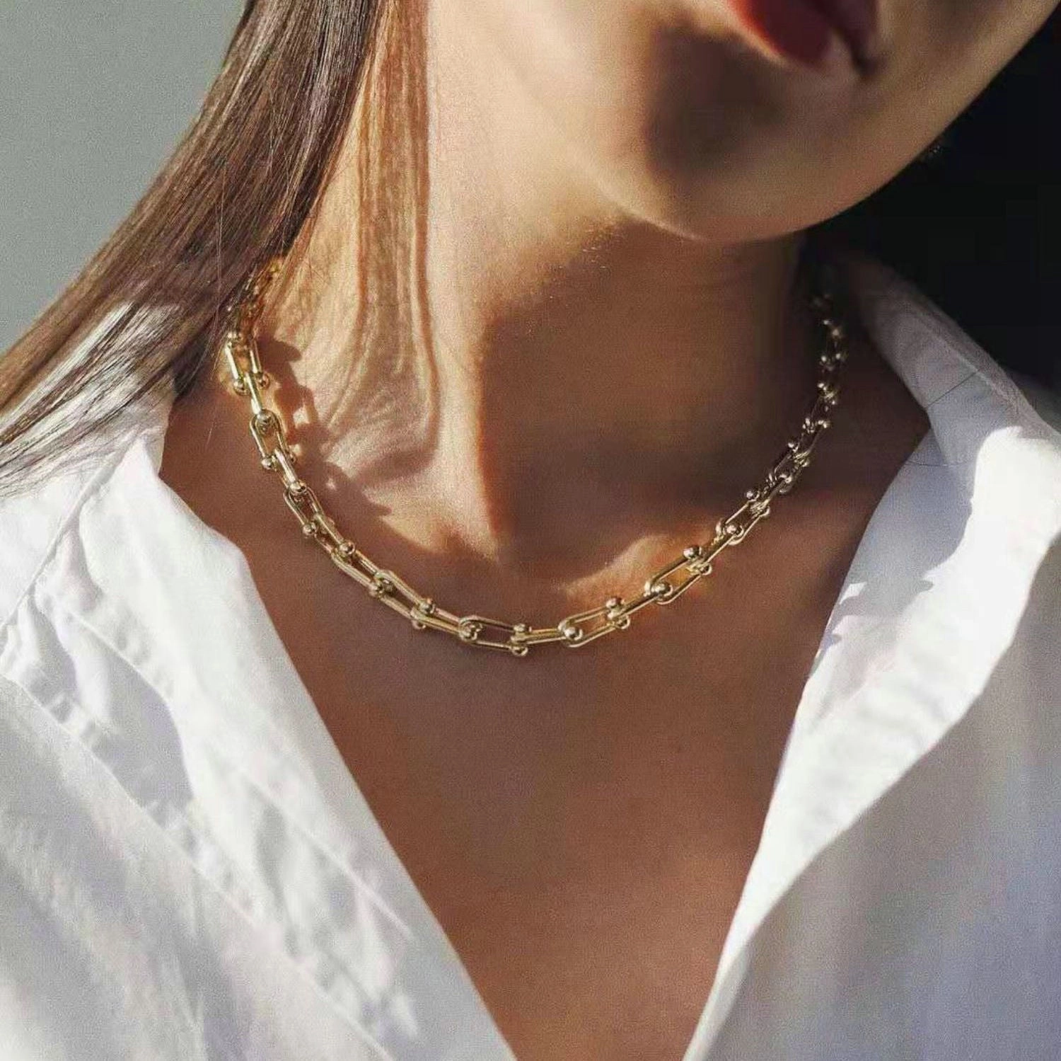 Wholesale 18k Gold Stainless Steel Jewelry Handmade U-shaped Necklace