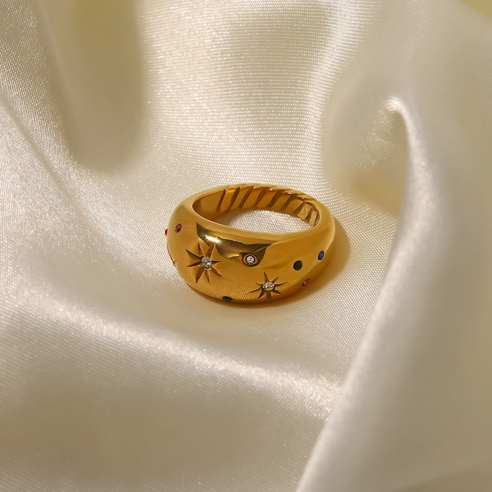 Wholesale 18K Gold Stainless Steel Six Pointed Star Zircon Ring
