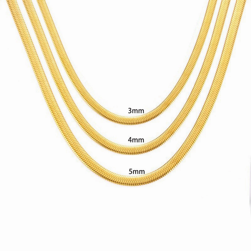Wholesale 18K Gold Titanium Steel Twisted Ladies Temperament Versatile High-grade Flat Snake Bone Chain Necklaces