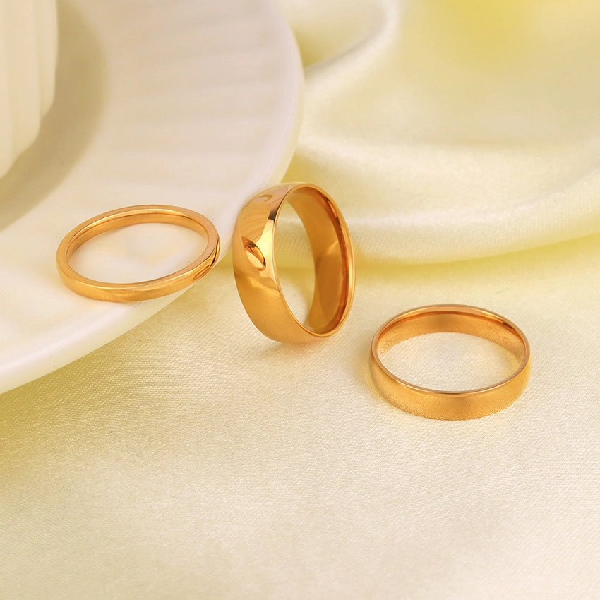 Wholesale 18K Plated Ring Surface Glossy Plain Ring Simple Style Titanium Steel Ring