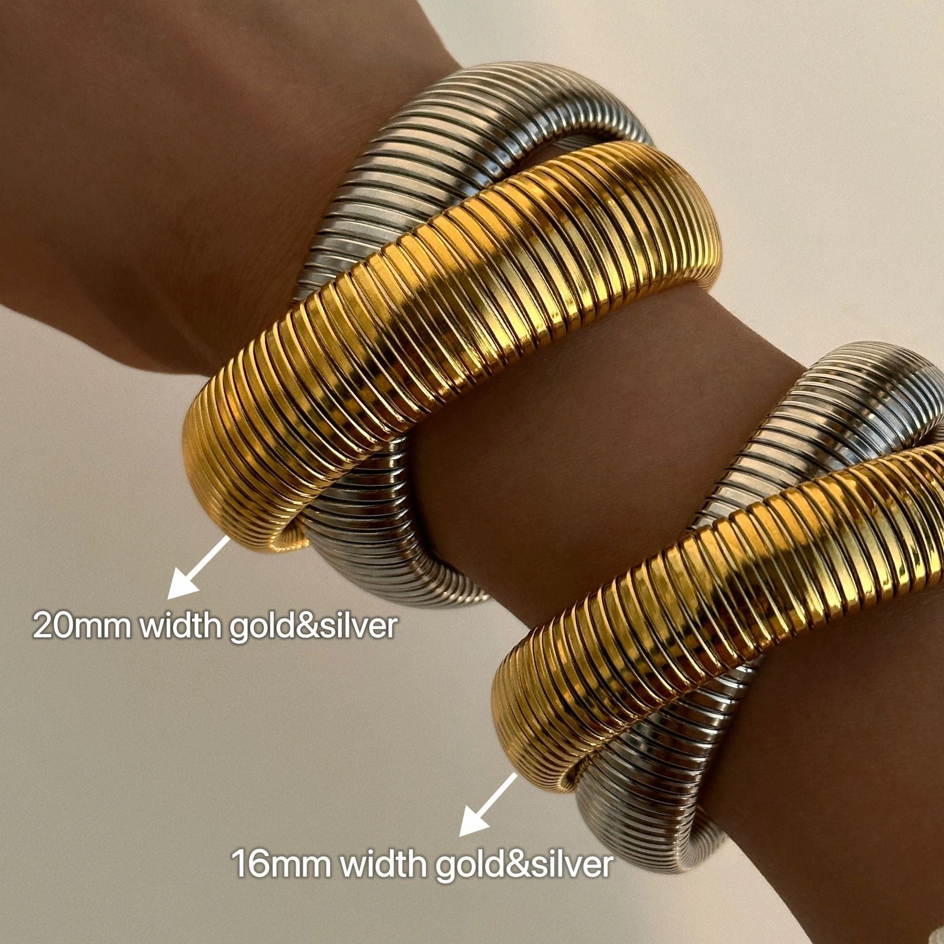 Wholesale 18k Real Gold Electroplated Titanium Steel Vintage Double Layer Elastic Bracelet