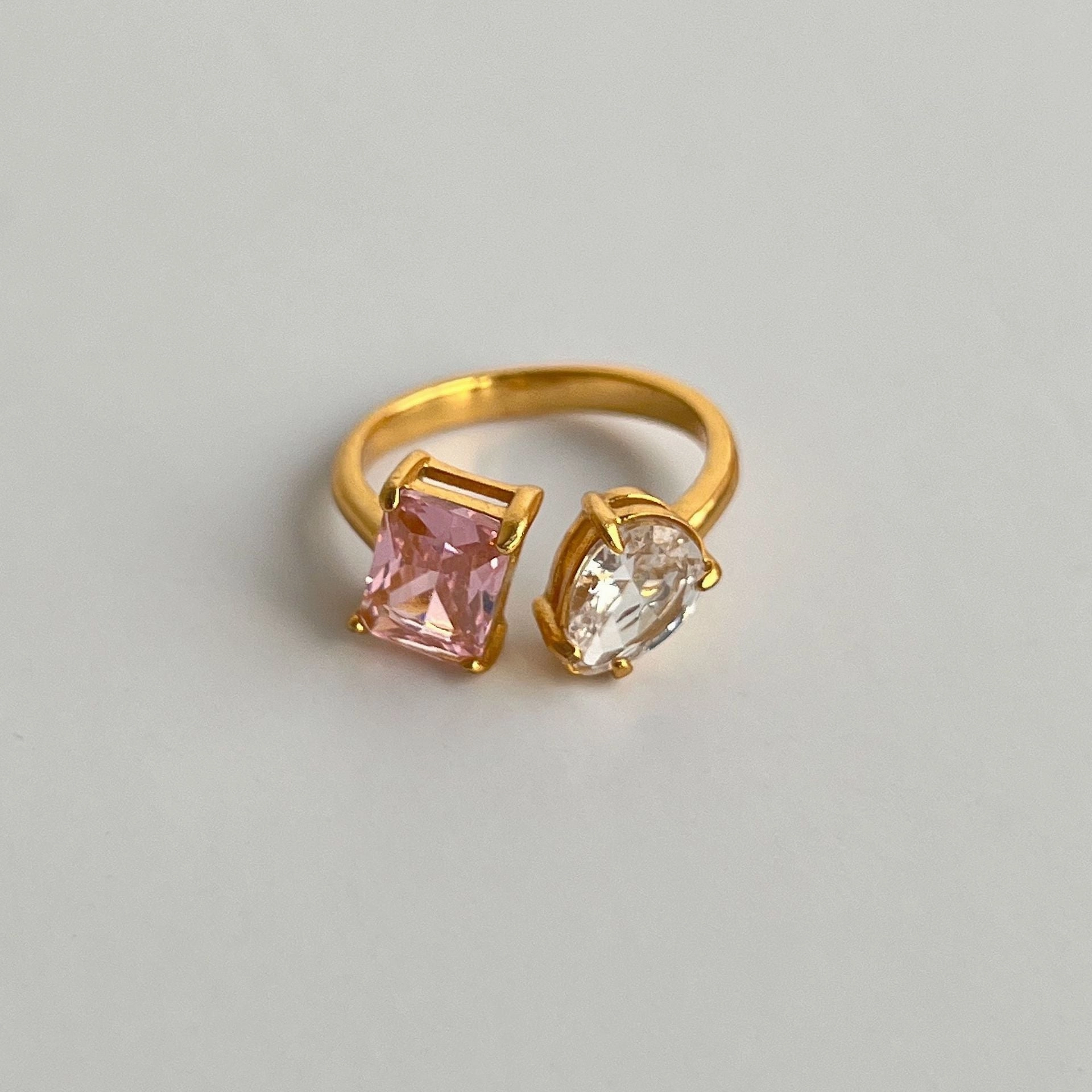 Wholesale 18k Real Gold Plated Titanium Steel Open Water Drop Square Zircon Ring