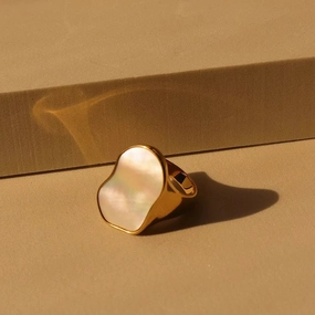 Wholesale 18k Real Gold Plating Freshwater Shell Titanium Steel Ring
