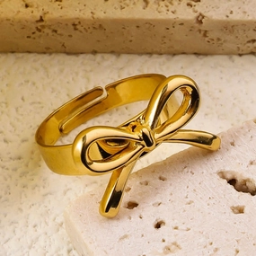 Wholesale 18K stainless steel ribbon knot heart-shaped open adjustable ring