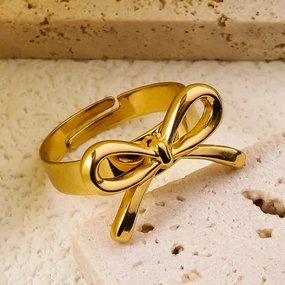 Wholesale 18K stainless steel ribbon knot heart-shaped open adjustable ring