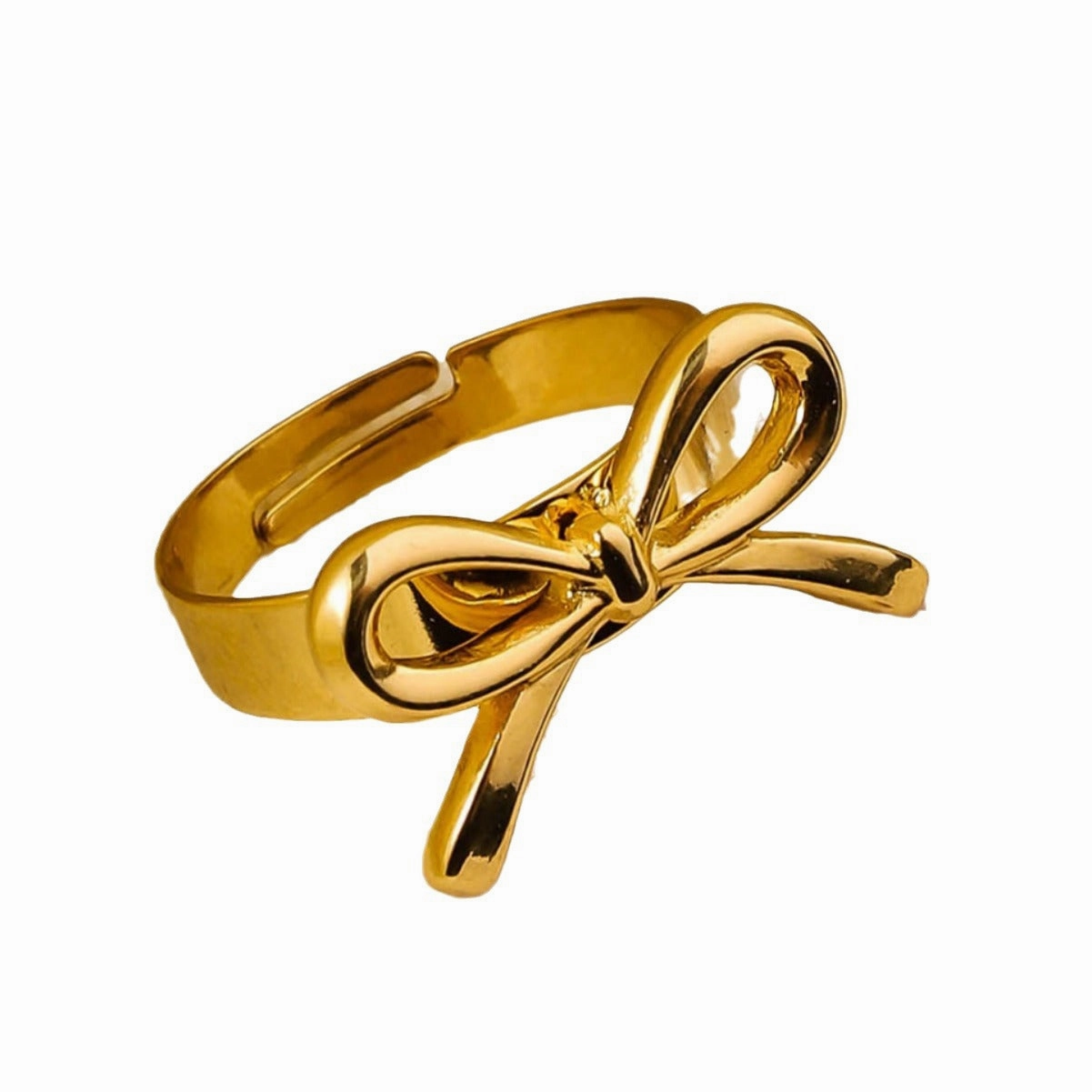 Wholesale 18K stainless steel ribbon knot heart-shaped open adjustable ring
