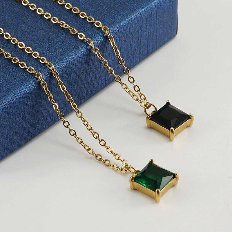 Wholesale 18K Stainless Steel Square Zircon Necklace OLY-NE-ZY001