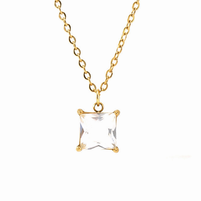 Wholesale 18K Stainless Steel Square Zircon Necklace OLY-NE-ZY001