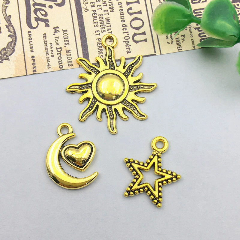 Wholesale 1 Antique Gold Alloy Simulation Sun, Moon, Stars DIY Pendant
