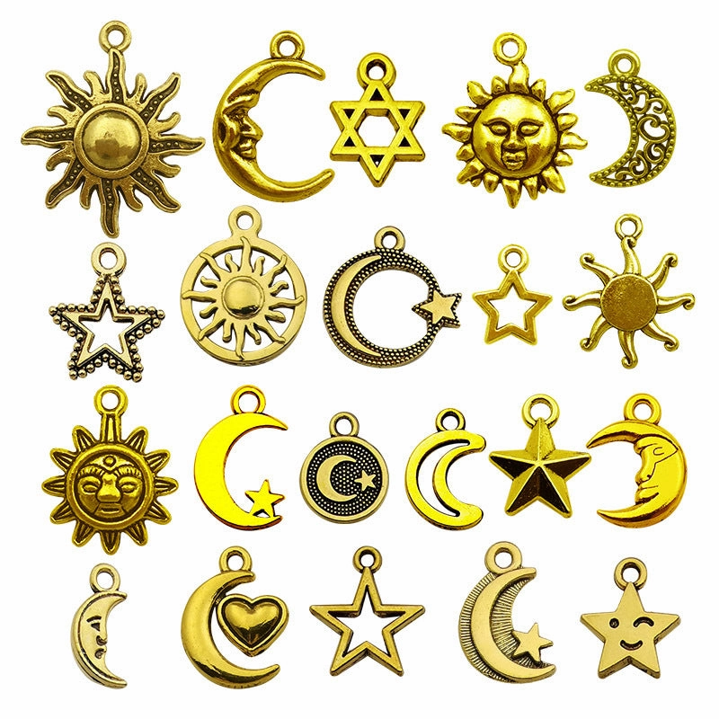 Wholesale 1 Antique Gold Alloy Simulation Sun, Moon, Stars DIY Pendant