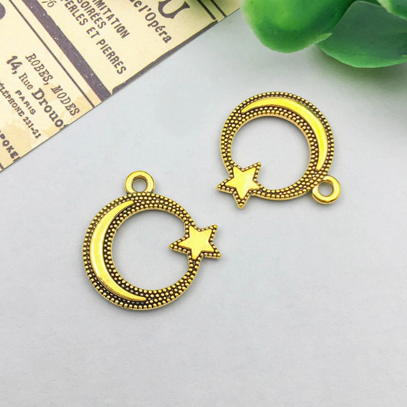 Wholesale 1 Antique Gold Alloy Simulation Sun, Moon, Stars DIY Pendant